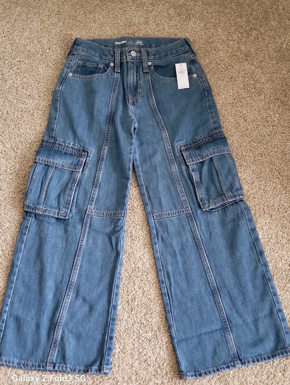 ♥️NWT♥️ Old Navy Girls Medium Blue Wash Wide-Leg Cargo Jeans with Panel Seams